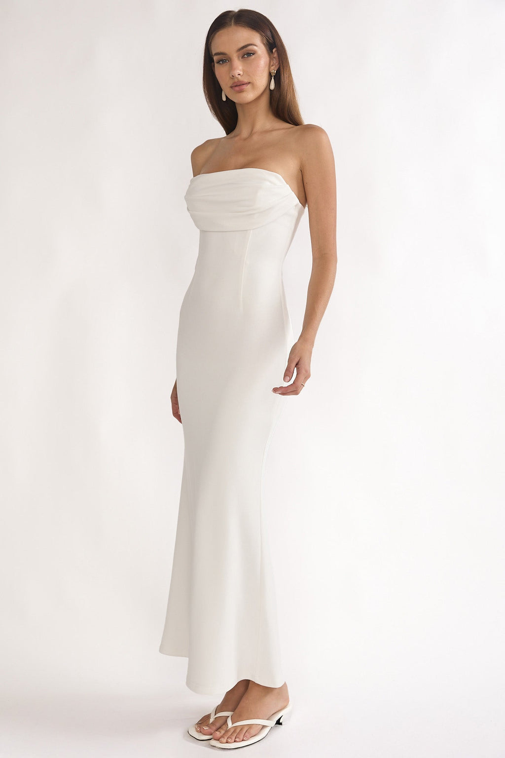 Well Versed Strapless Pleat Bust Maxi Dress White
