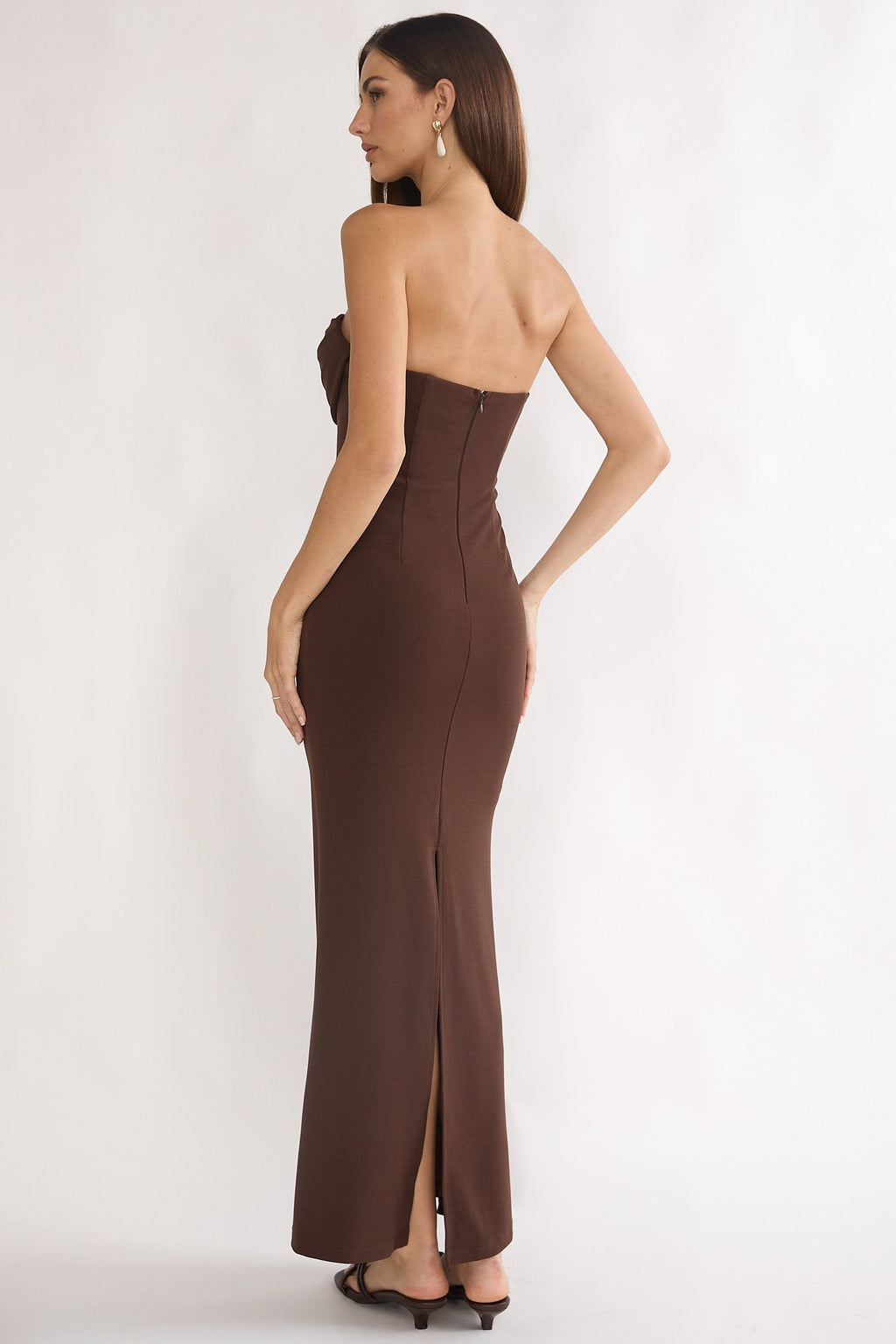 Well Versed Strapless Pleat Bust Maxi Dress Chocolate
