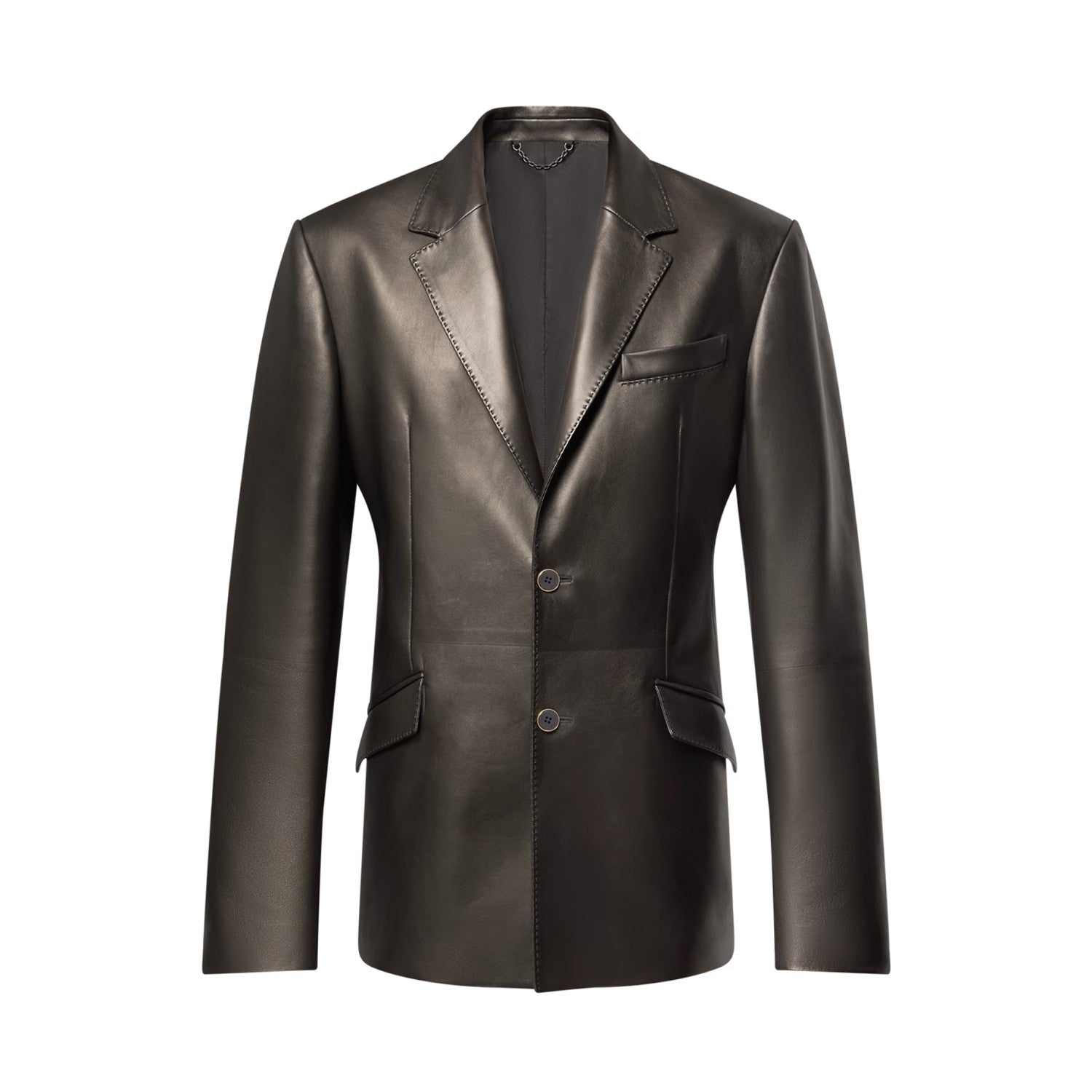Louis Vuitton Men's Spring/Autumn Solid Color Single-Breasted V-Neck Leather Long-Sleeved Suit Jacket #77734