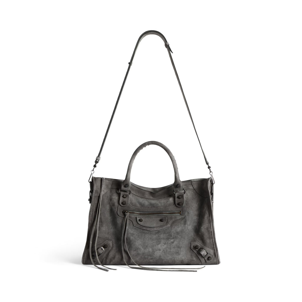 Balenciaga Women's Le City Large Handbag with Woven Handles. Solid Color Leather Crossbody Shoulder Bag. Fashionable Casual Bag Bags 8230582AB2A1143 #81498