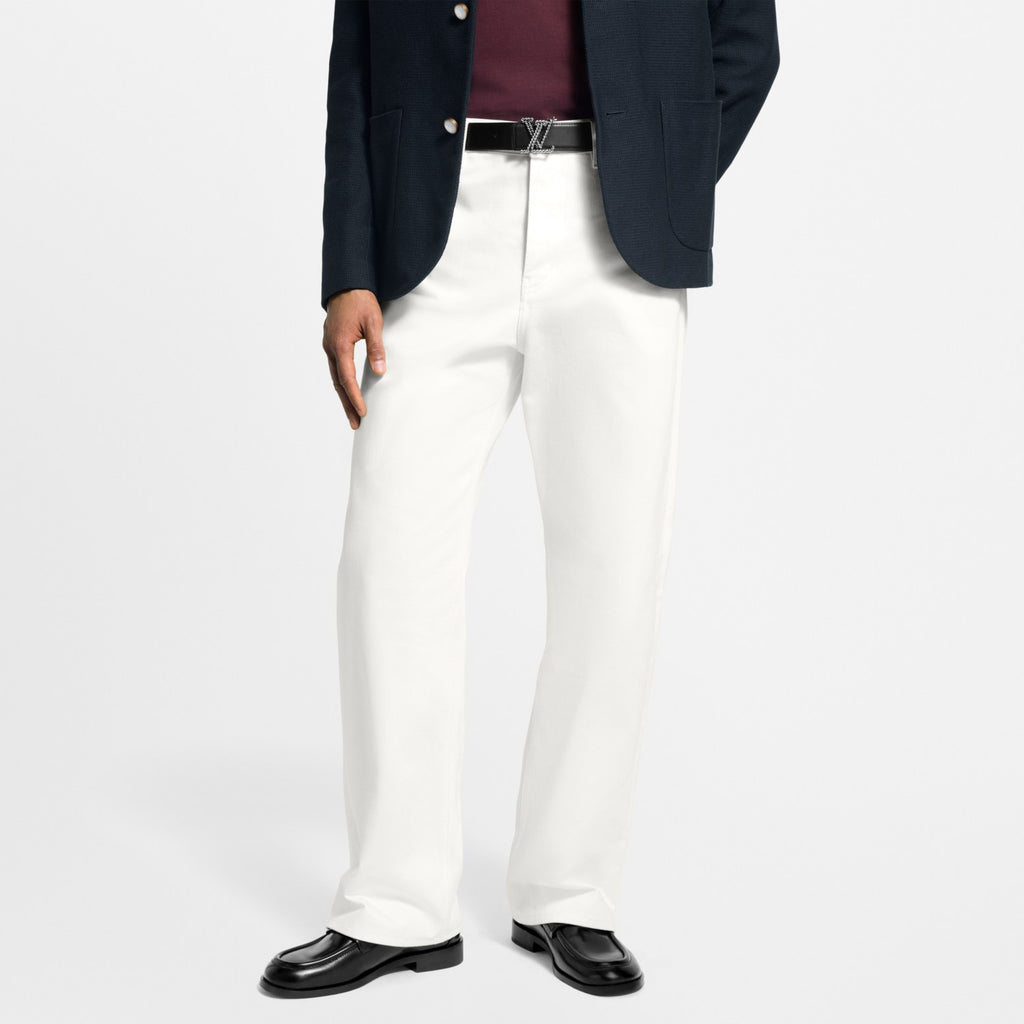 Louis Vuitton Men's Spring/Fall Fashion Classic Solid Color Back Pocket Embroidered White Denim Pants #79553
