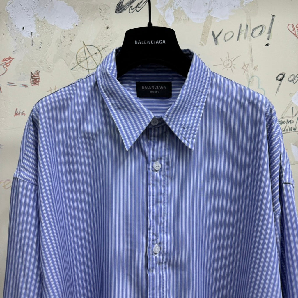 Balenciaga Men's Blue And White Draped Shirt Classic Fashion Pieces Layering Matching Spring And Autumn Funky Lapel Single Breasted Casual Shirt Top Ngvp #nig9789