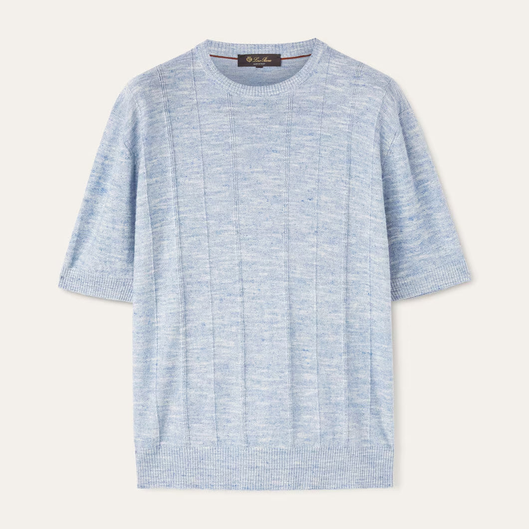 Loro Piana Men's Spring And Autumn Tori Round Neck Casual Linen Silk Knit Short Sleeve Top T-Shirt Ngvp #1774