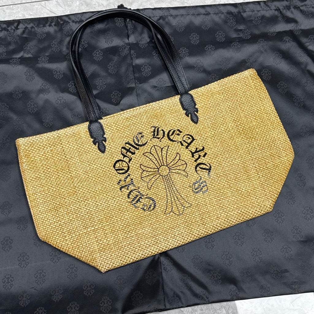 Chrome Hearts Women's Solid Color Sanskrit Print Waterproof Straw Shopping Bag Handbag Tote Bags #77936