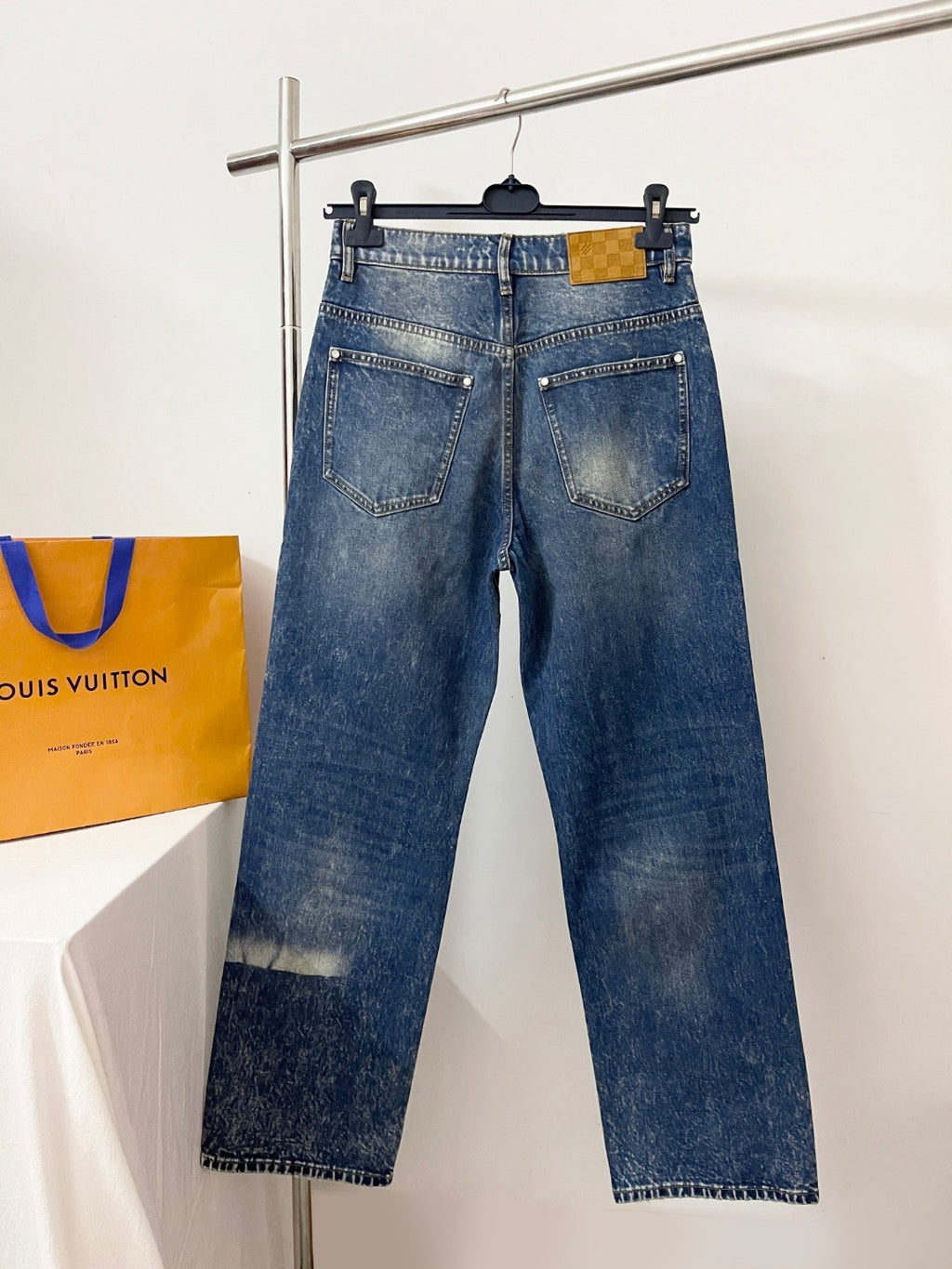 Louis Vuitton Men's Spring And Fall Blue Washed Bright Line Loose Long Jeans Pants #75247