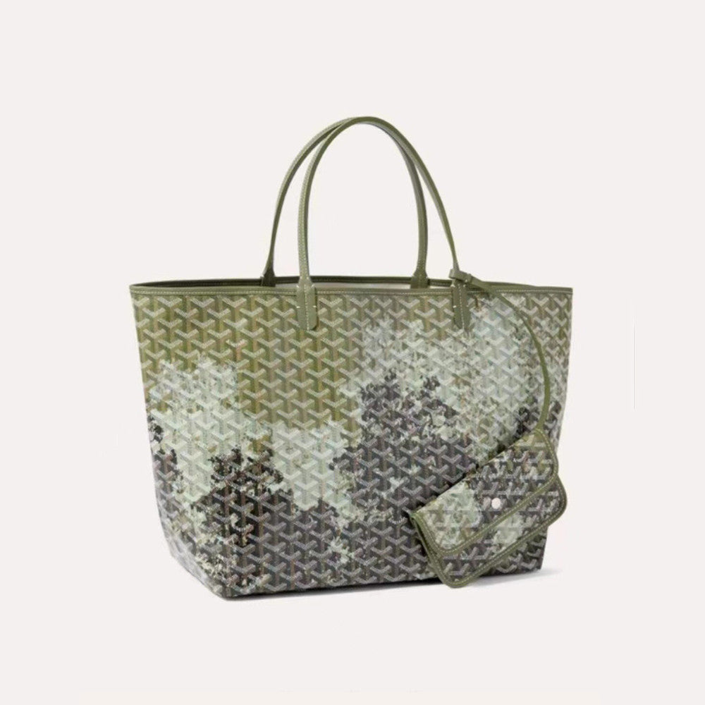 Goyard 170th Anniversary Special Limited Edition Three-tone Forest Green Saint Louis Large Tote Bag (canvas & Chevroches Calfskin) Bag Bags #196798