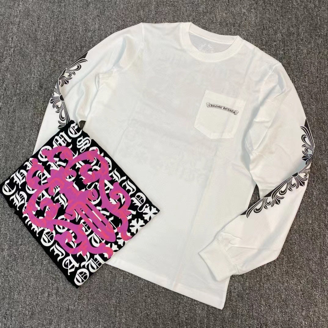 Chrome Hearts Women's Spring Autumn Cross Pattern Print Long Sleeve Round Neck Cotton T-Shirt #77815