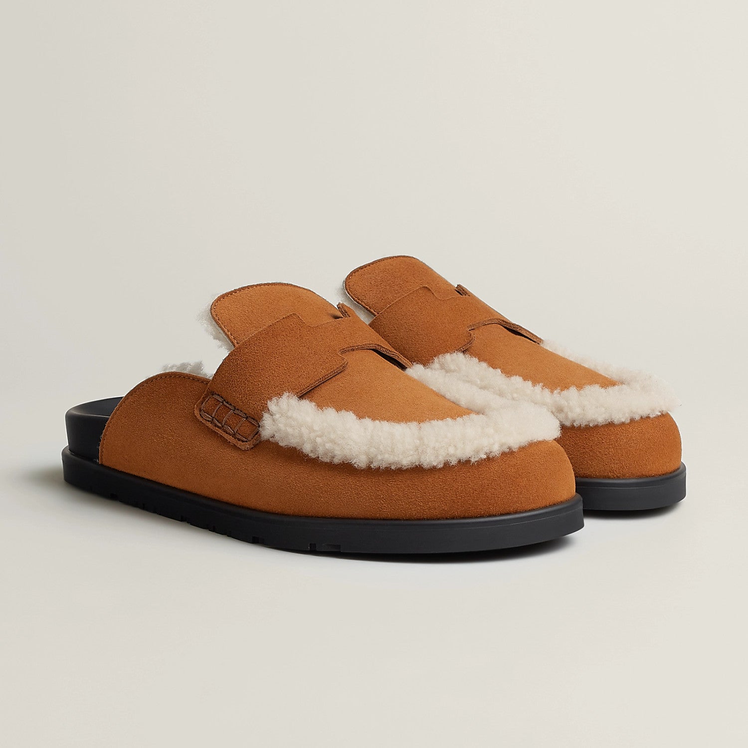 Hermes Men's And Women's Winter Boken Shoes Round Toe Flat Heel Slippers Solid Color Suede Mule Go Shoes #81519