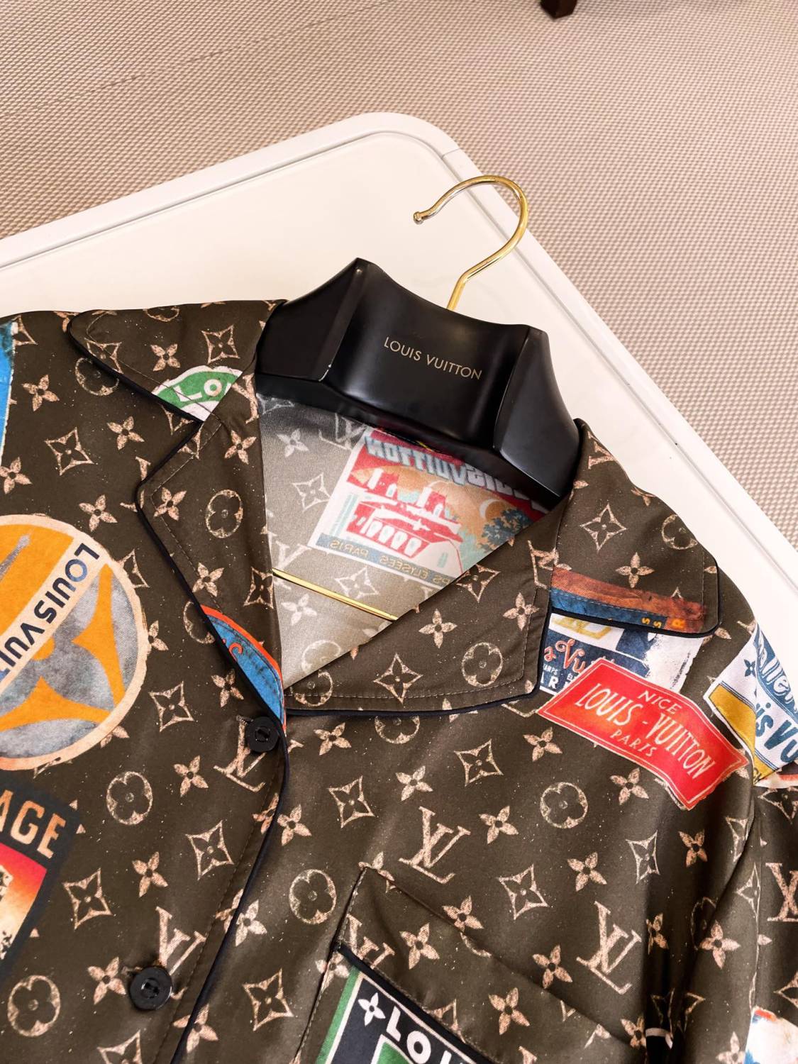 Louis Vuitton Women's Summer Monogram Printed Lapel Silk Single Breasted Short Sleeve Shirt #99775
