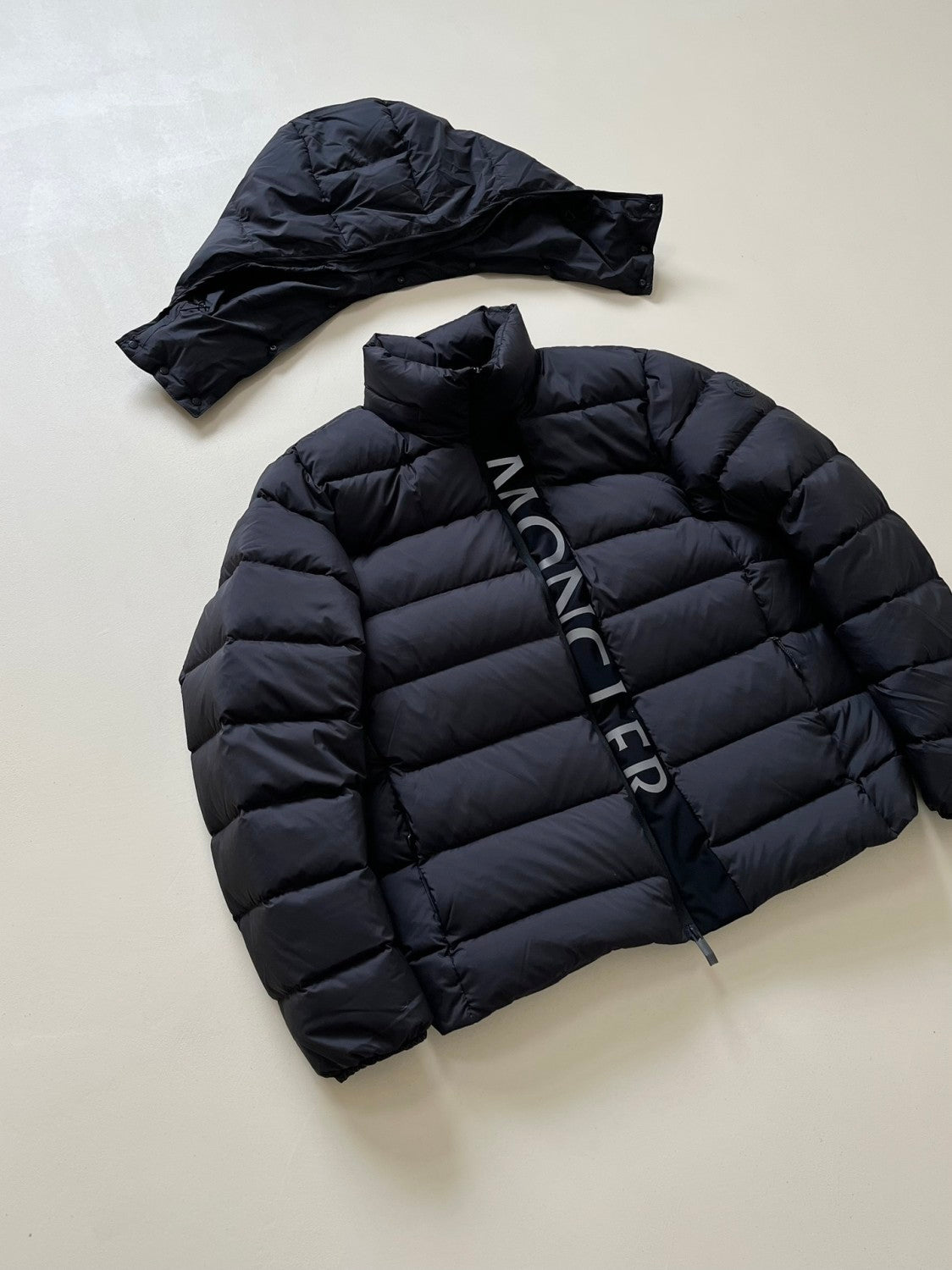 Moncler Men's New Black Warrior 3M Reflective White Goose Down Hooded Reflective Letters Down Jacket #332483