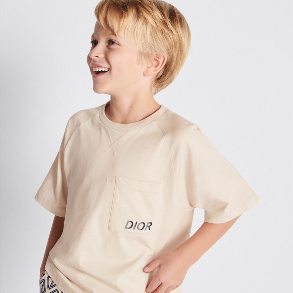 Dior Kid's Summer Solid Color Cotton Round Neck Logo Printed Short Sleeve T-Shirt Casual Elastic Shorts Set #31298
