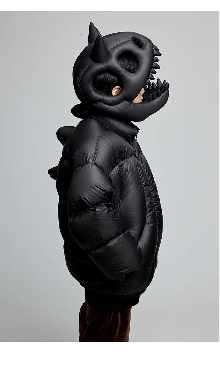 Kid's Autumn And Winter Solid Color Long Sleeve Stereoscopic Dinosaur Shaped Hat Puffer Down Jacket #31325