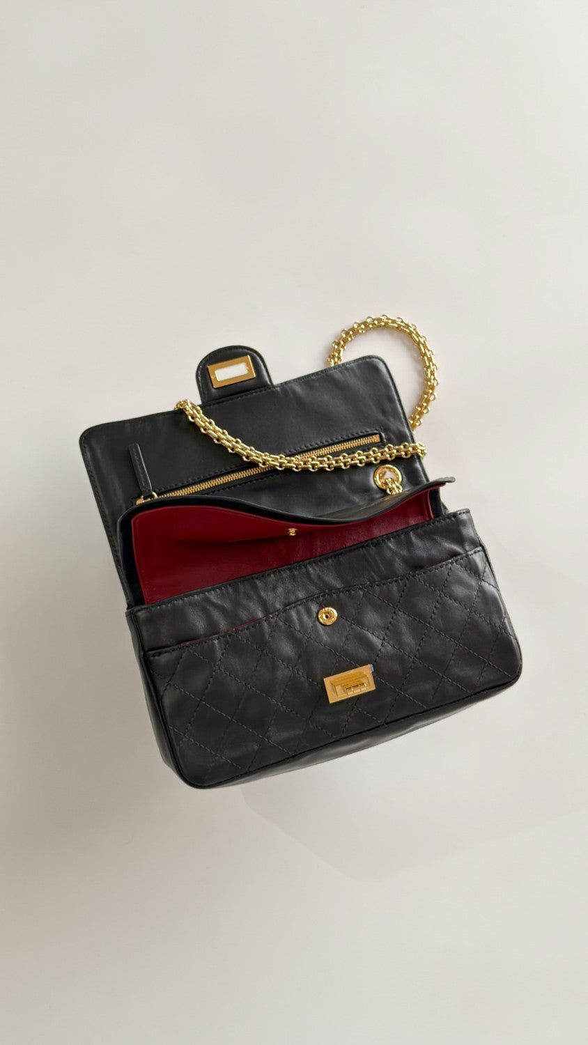 CHANEL 2.55 Handbag Lambskin Gold-tone Metal Black #377244