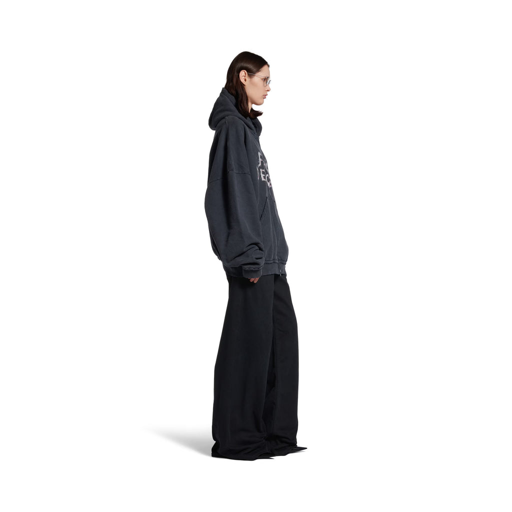 Balenciaga ﻿Men's And Women's Retro High Street Fashion Designer Pulled Zipper Large Fit Hoodie With Letter Print Faded Black Sweatshirt Ngvp #2285