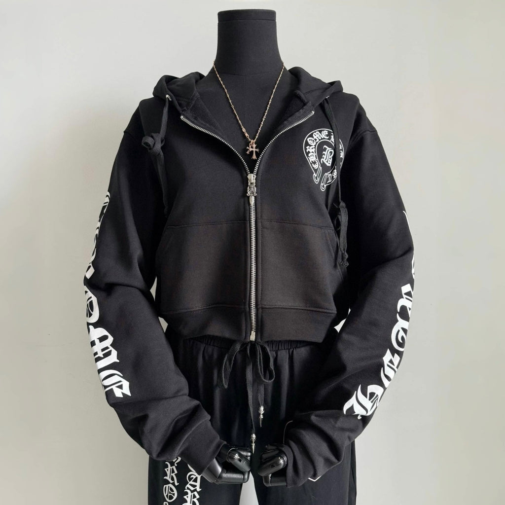 Chrome Hearts Women's And Men's Fashion Casual Solid Color Hooded Zipper Pullover with Letter Print Pattern Loose Fit Jacket #78493