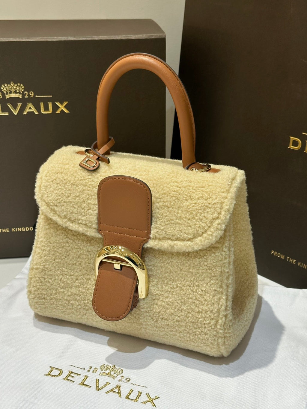 Delvaux Brillant Women's Classic Fashion Leather Shearling Adjustable Strap Crossbody Tote Bag  Bags #78695