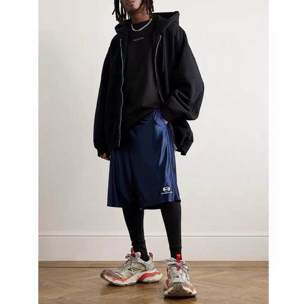 Balenciaga Men's Letter Printed Elastic Waist High Street Summer Straight Casual Solid Color Shorts #77275