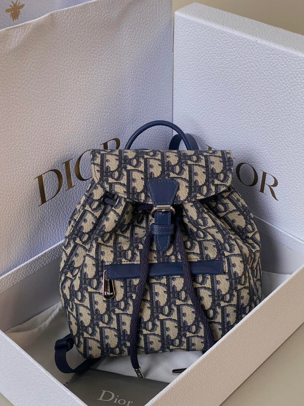 Dior Oblique Backpack Baby Children's School Bag Printed Pattern Flap With Drawstring Small Backpack Bags #84331A