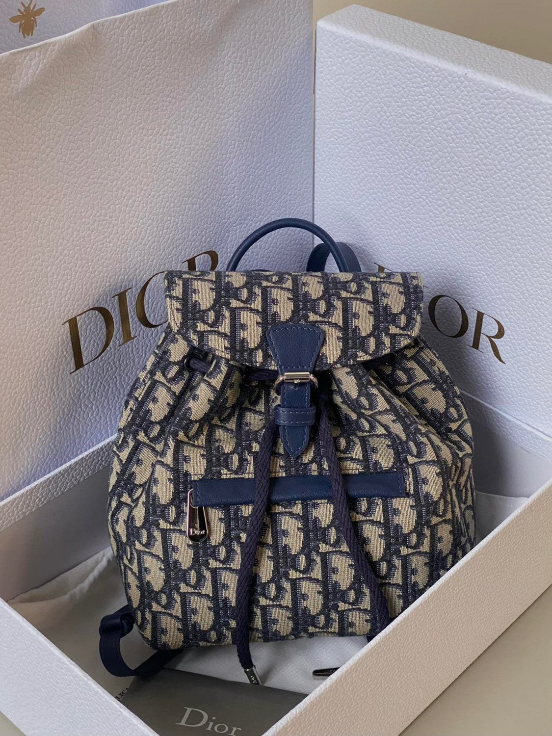 Dior Oblique Backpack Baby Children's School Bag Printed Pattern Flap With Drawstring Small Backpack Bags #84331A