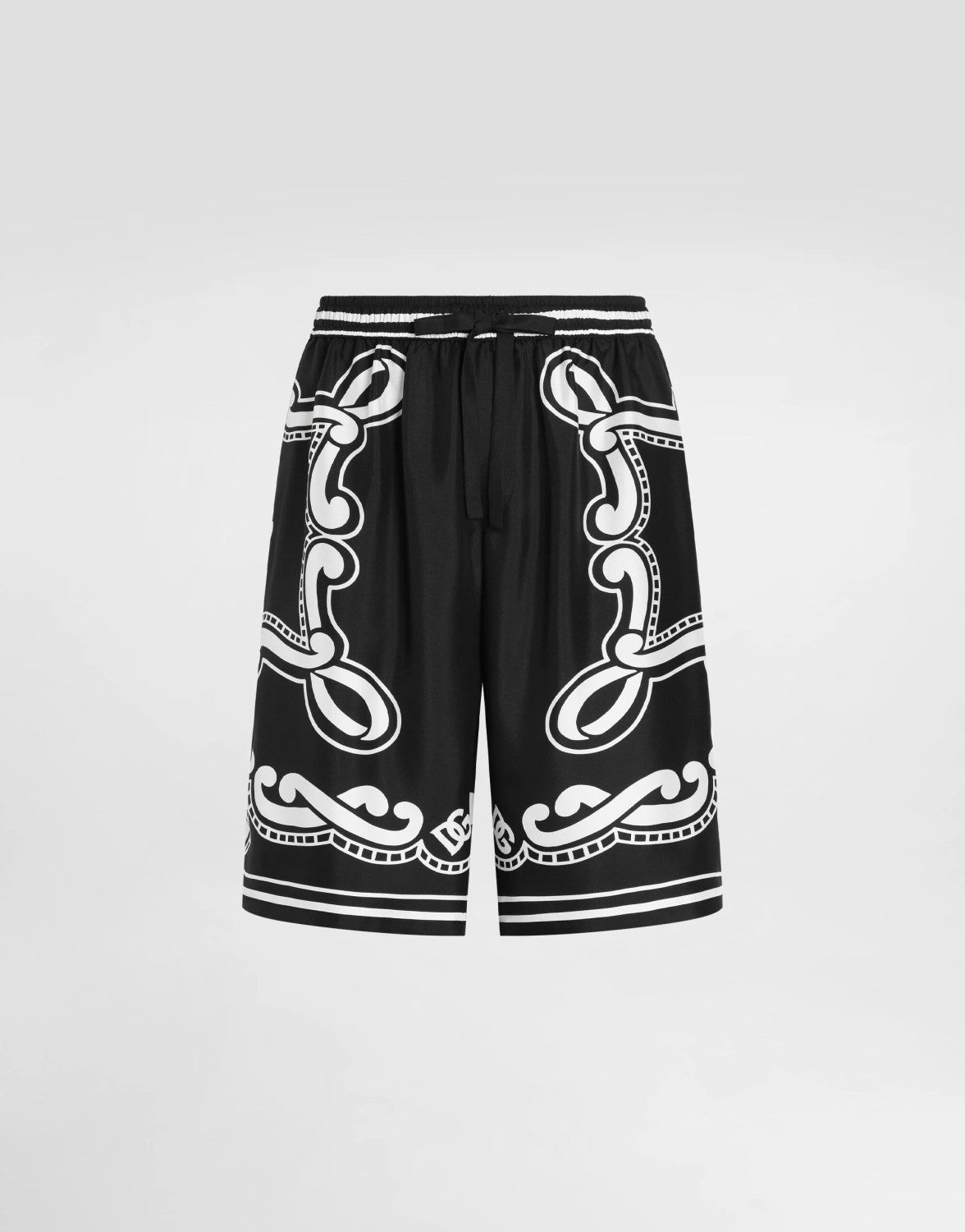 Dolce&Gabbana Men's Summer Bandanna Printed Silk Short Sleeve Shirt Casual Solid Color Elastic Waist Tie Shorts Suit Set #81277