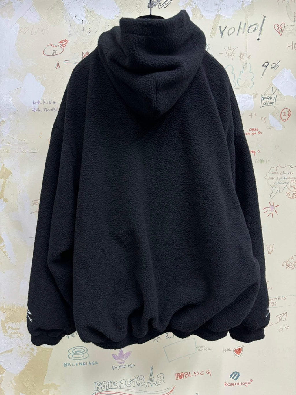 Balenciaga Men's Autumn and Winter Solid Color Embroidery Letter Print Teddy Woven Fabric Hooded Sweatshirt #74459