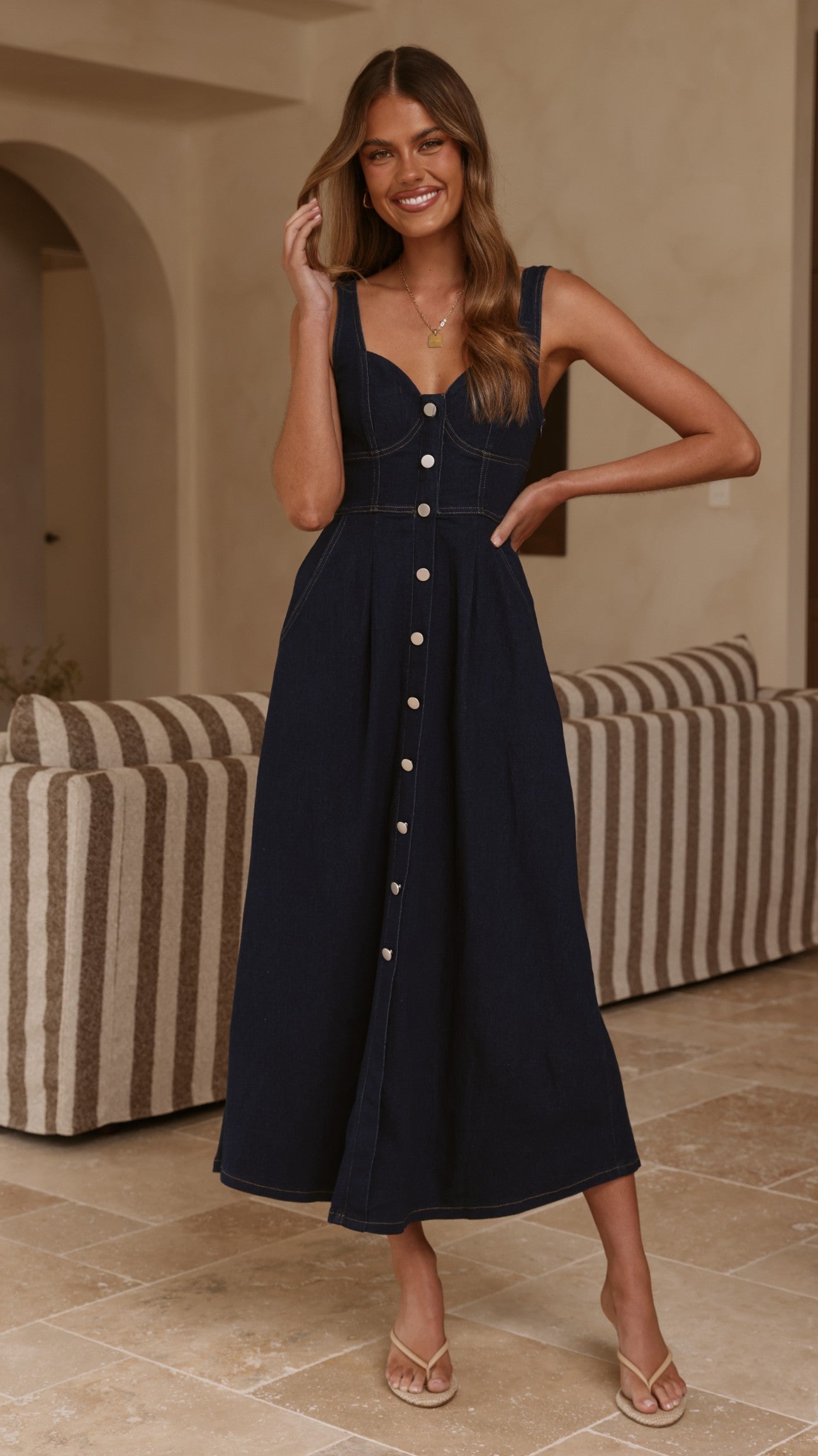 Abrianna Midi Dress - Dark Denim