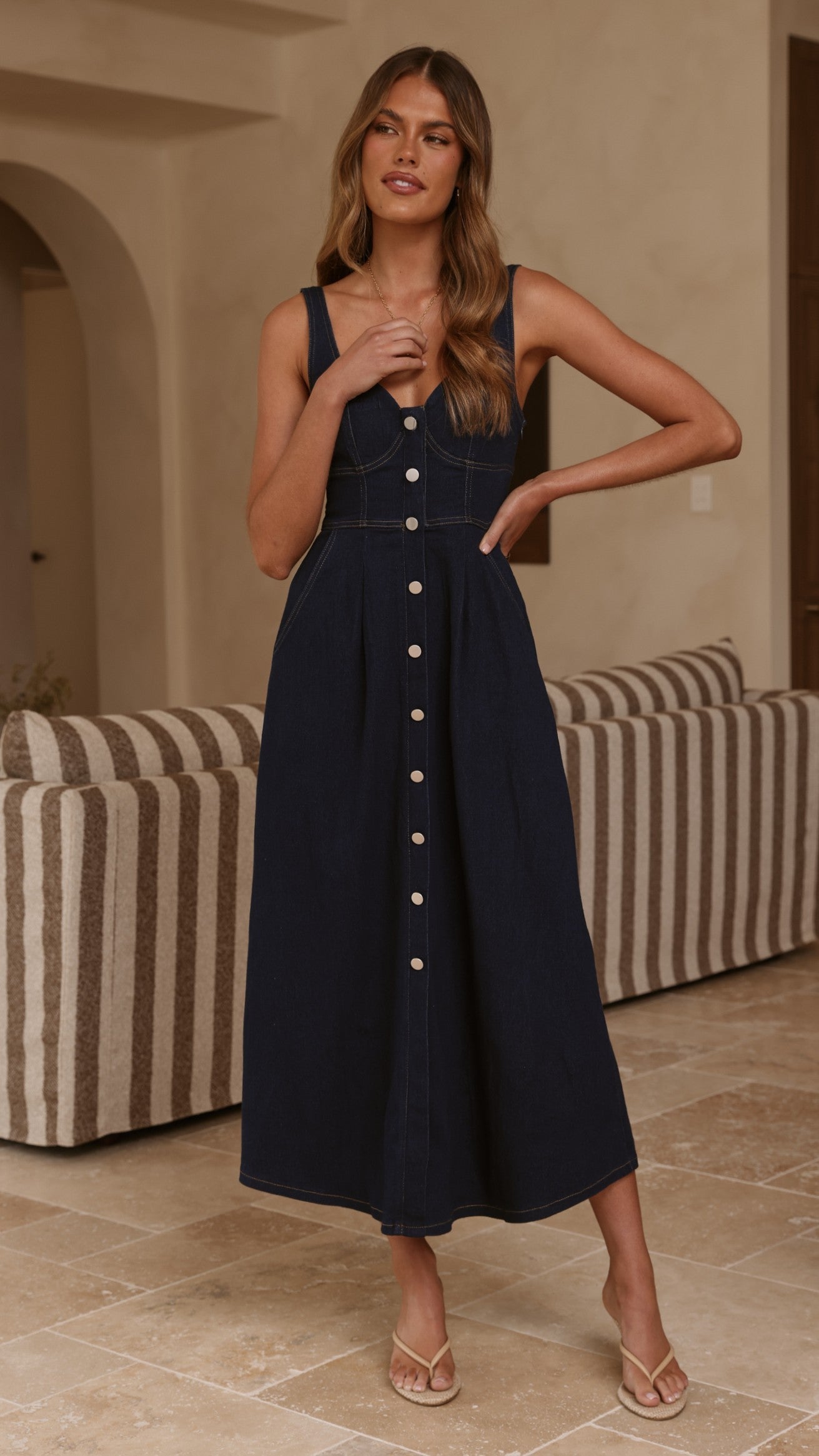 Abrianna Midi Dress - Dark Denim