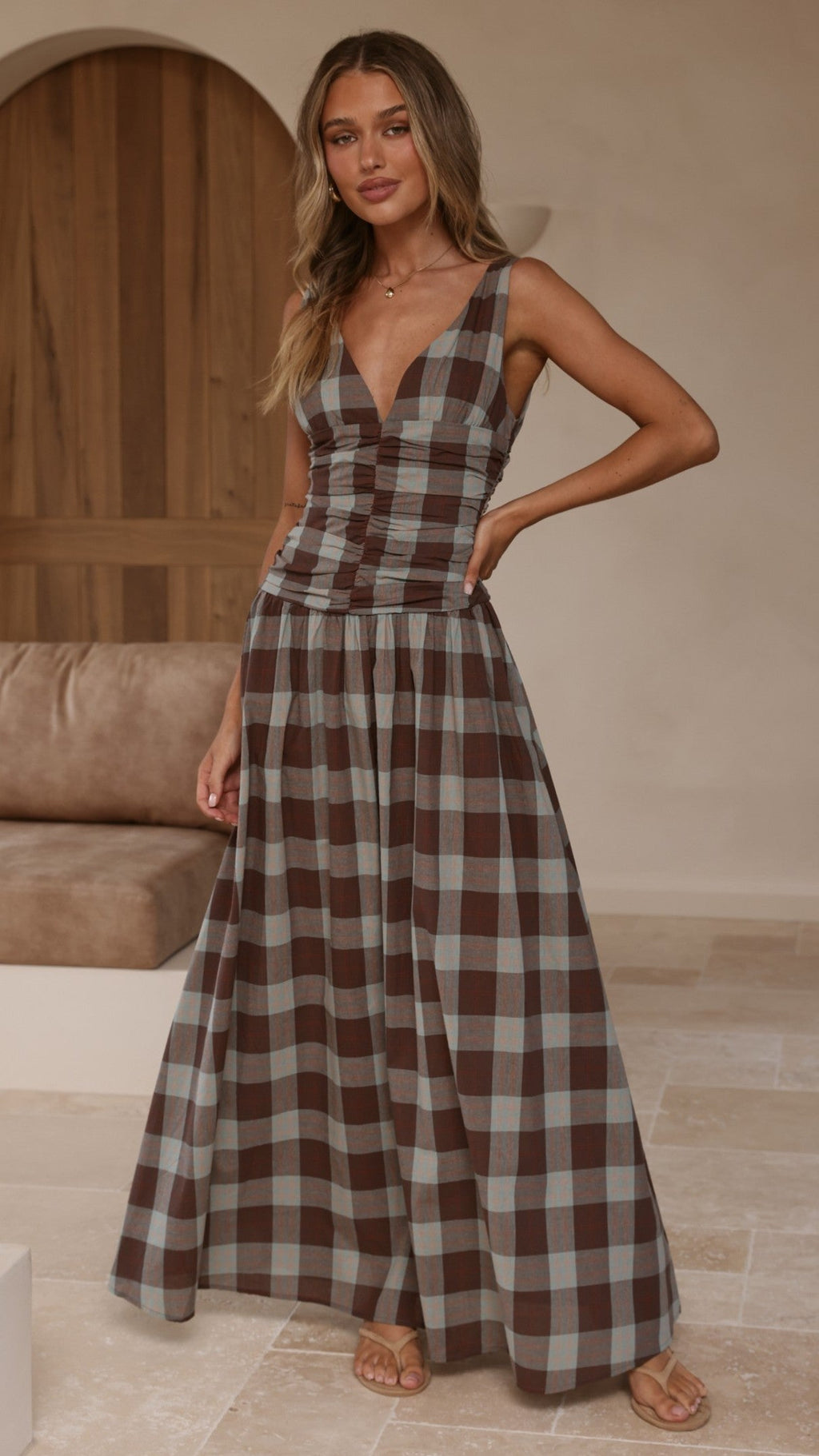 Sanya Maxi Dress - Chocolate Check