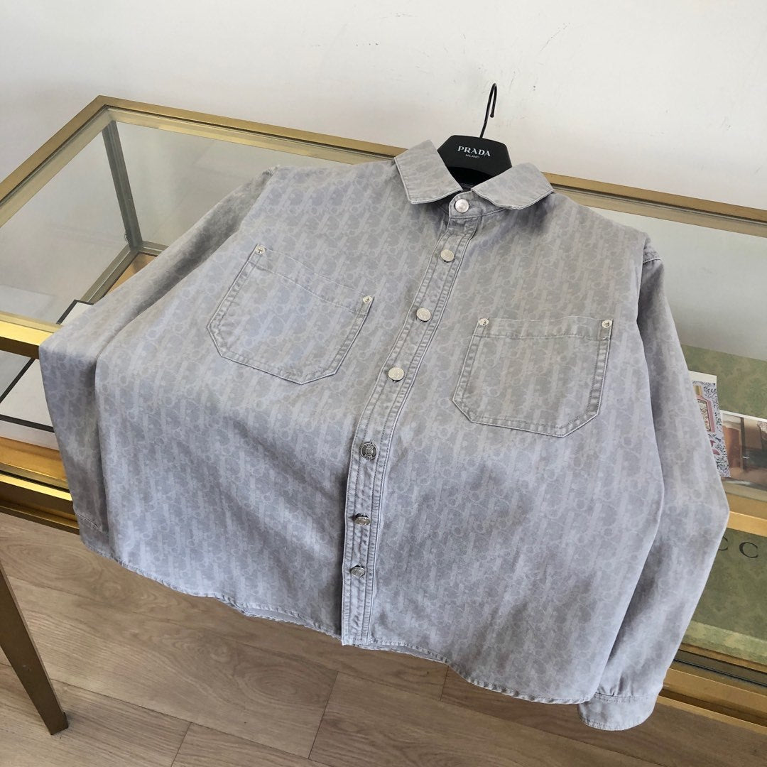 Dior Men's Spring And Fall Letters Full Print Lapel Single Breasted Long Sleeved Denim Shirt Jeans Pants Set Suit #74966