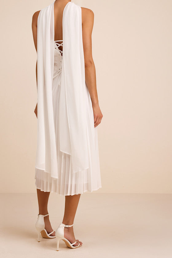Laubrey White Floral Jacquard Midi Dress and Scarf Set