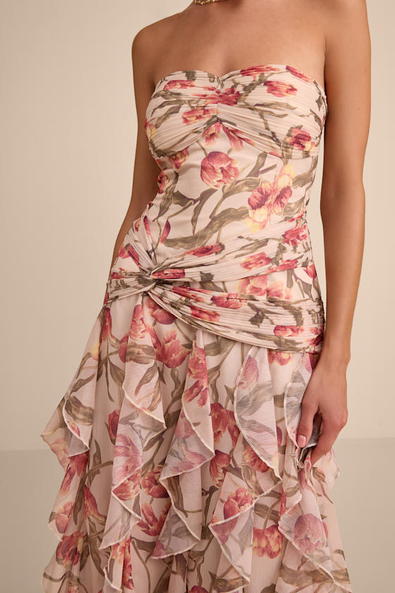 Danna Cream Multi Floral Ruffled Maxi Dress