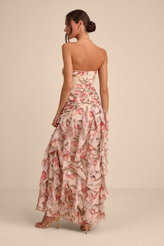 Danna Cream Multi Floral Ruffled Maxi Dress