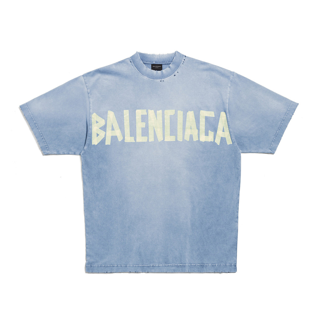 Balenciaga Men's and Women's Tape Type T-Shirt Medium Fit In Faded Letter Print Round Neck Loose Fit Short Sleeve T-Shirt #98566