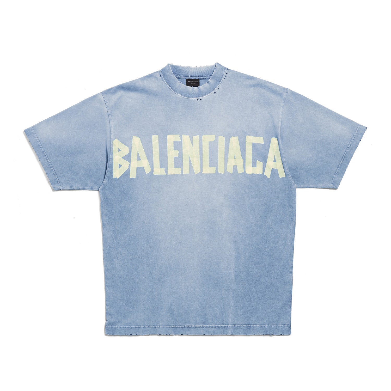 Balenciaga Men's and Women's Tape Type T-Shirt Medium Fit In Faded Letter Print Round Neck Loose Fit Short Sleeve T-Shirt #98566