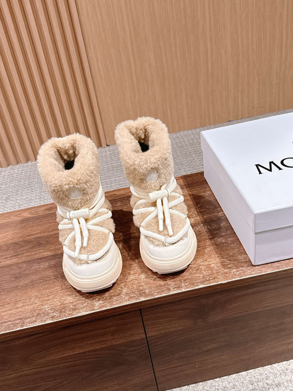 Moncler Light Beige Moncler Altive Mid Teddy Snow Boots #334369
