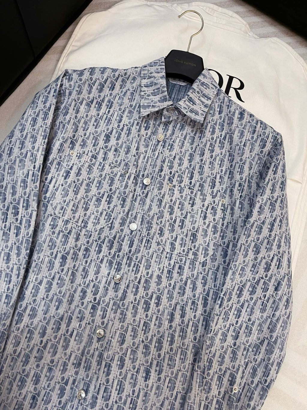 Dior Men's Spring/Autumn Alphabet Print Single-Breasted Long-Sleeved Denim Shirt #77785