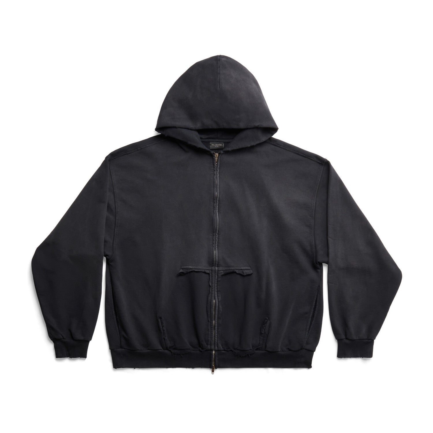 Balenciaga Men's Tape Type Ripped Pocket Oversized Fit Zip Hooded Sweatshirt Pullover #96961