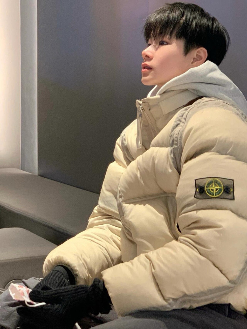 Stone Island Men's and Women's Fishnet Sleeve Label Thickened Warm Stand-up Collar Down Jacket #293445