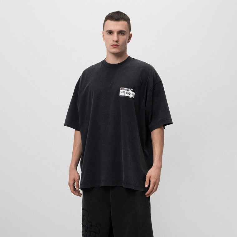 Vetements Men's Summer Black Round Neck Cotton Comfortable Loose Logo Printed Short Sleeve T-Shirt #73713