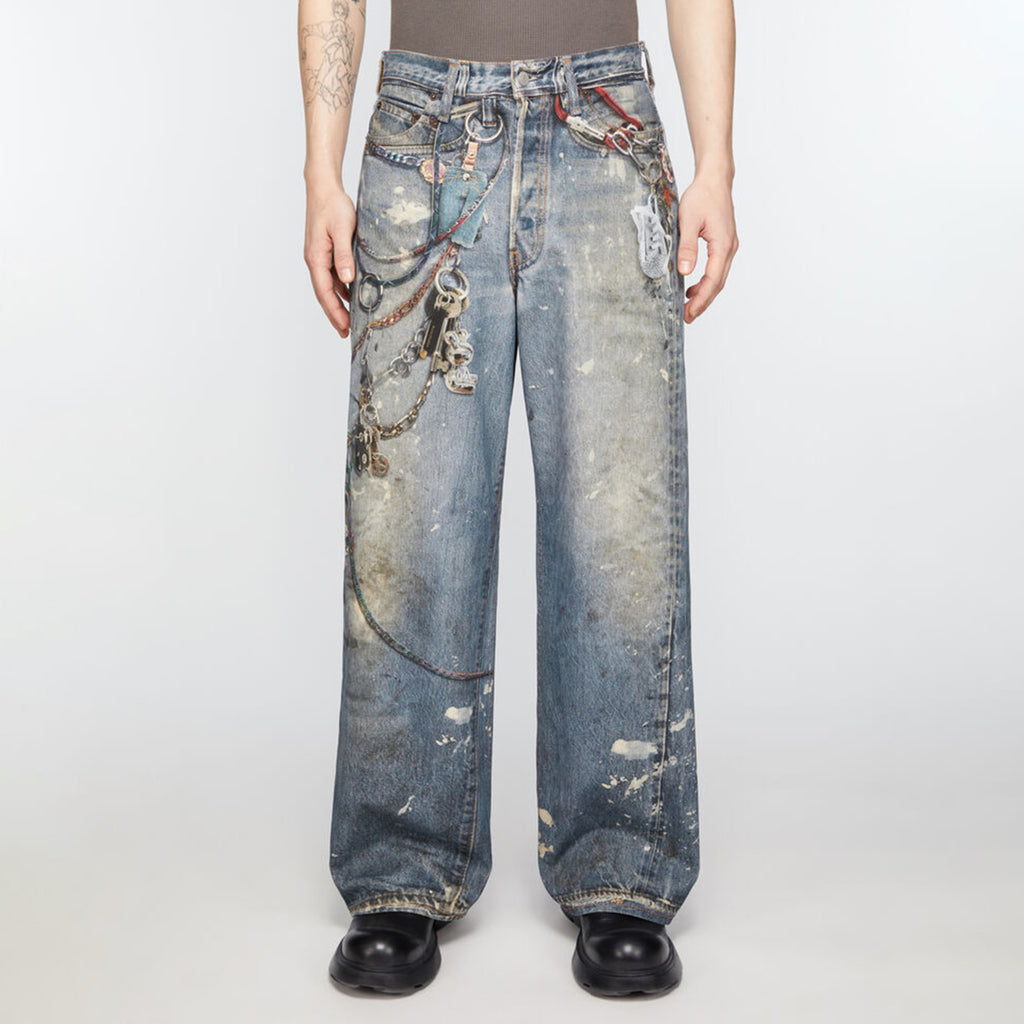 Acne Studios Men's And Women's 3DPrinted Pattern Loose Low Waisted Casual Wide Leg Solid Color Denim Pants Ngvp #8513