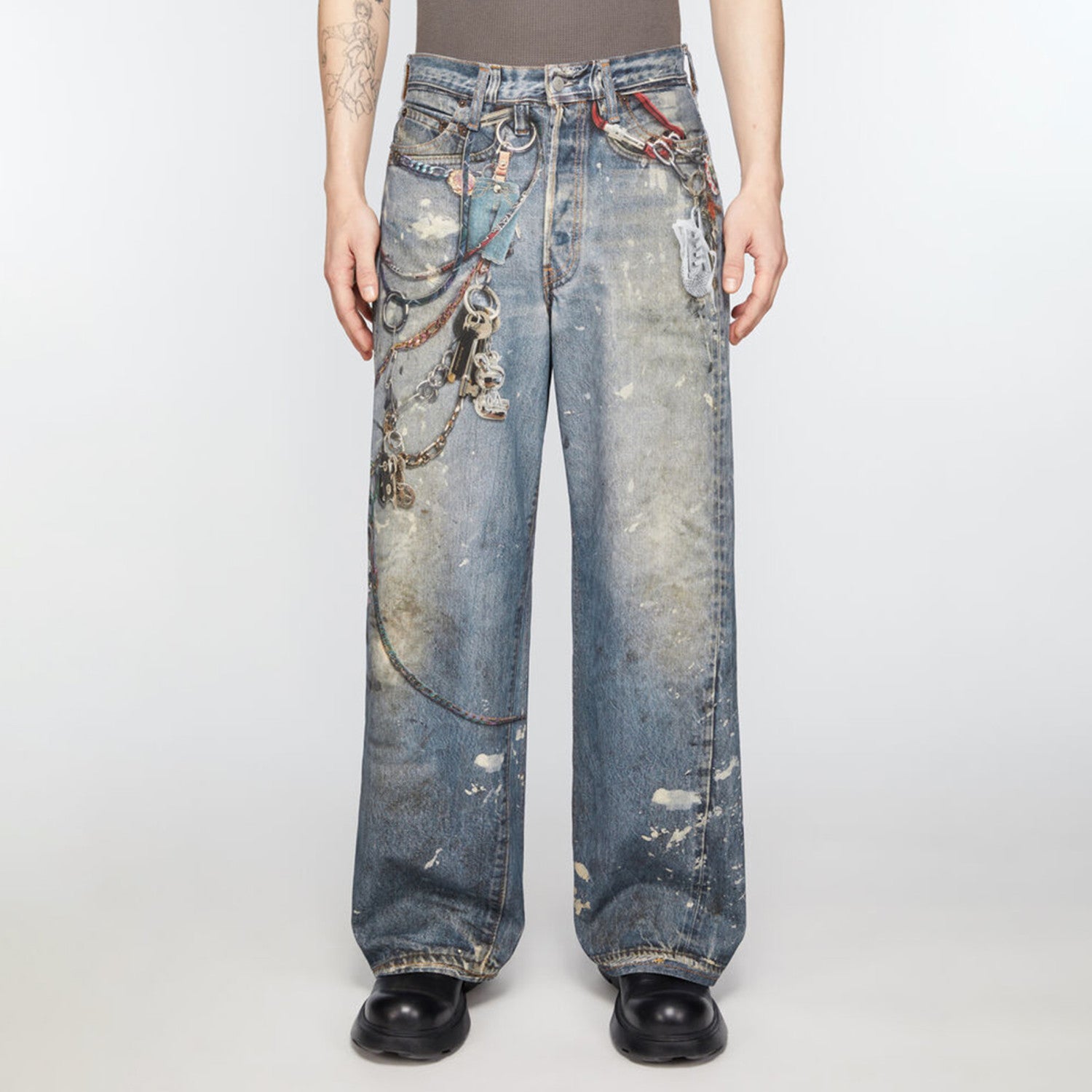 Acne Studios Men's And Women's 3DPrinted Pattern Loose Low Waisted Casual Wide Leg Solid Color Denim Pants Ngvp #8513