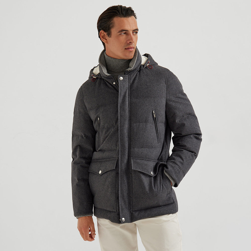 Brunello Cucinelli Wool Down Jacket For Man In Indigo #333203