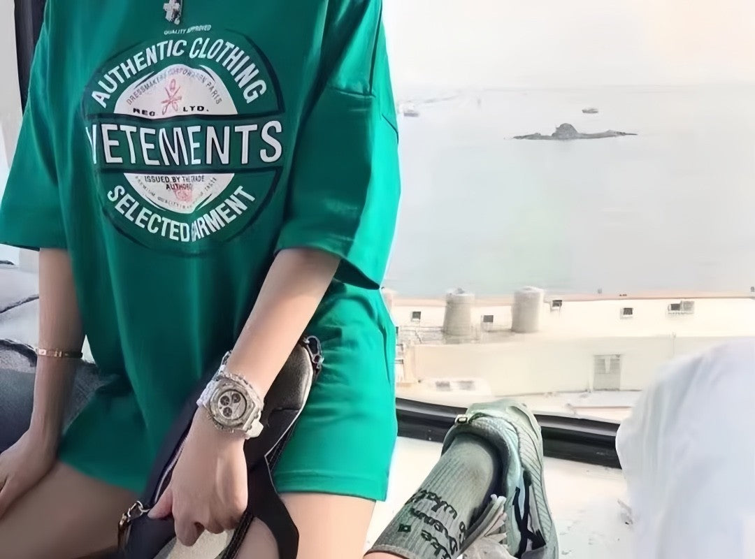 Vetements Men's Summer Logo Pattern Printing Casual Green Loose Round Neck Short Sleeve T-Shirt #71599