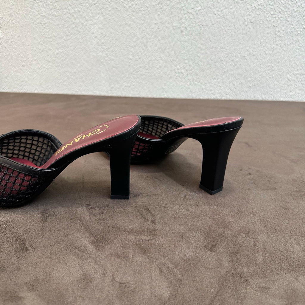 Chanel Mules Mixed Fibers Cotton Lambskin Black #382385