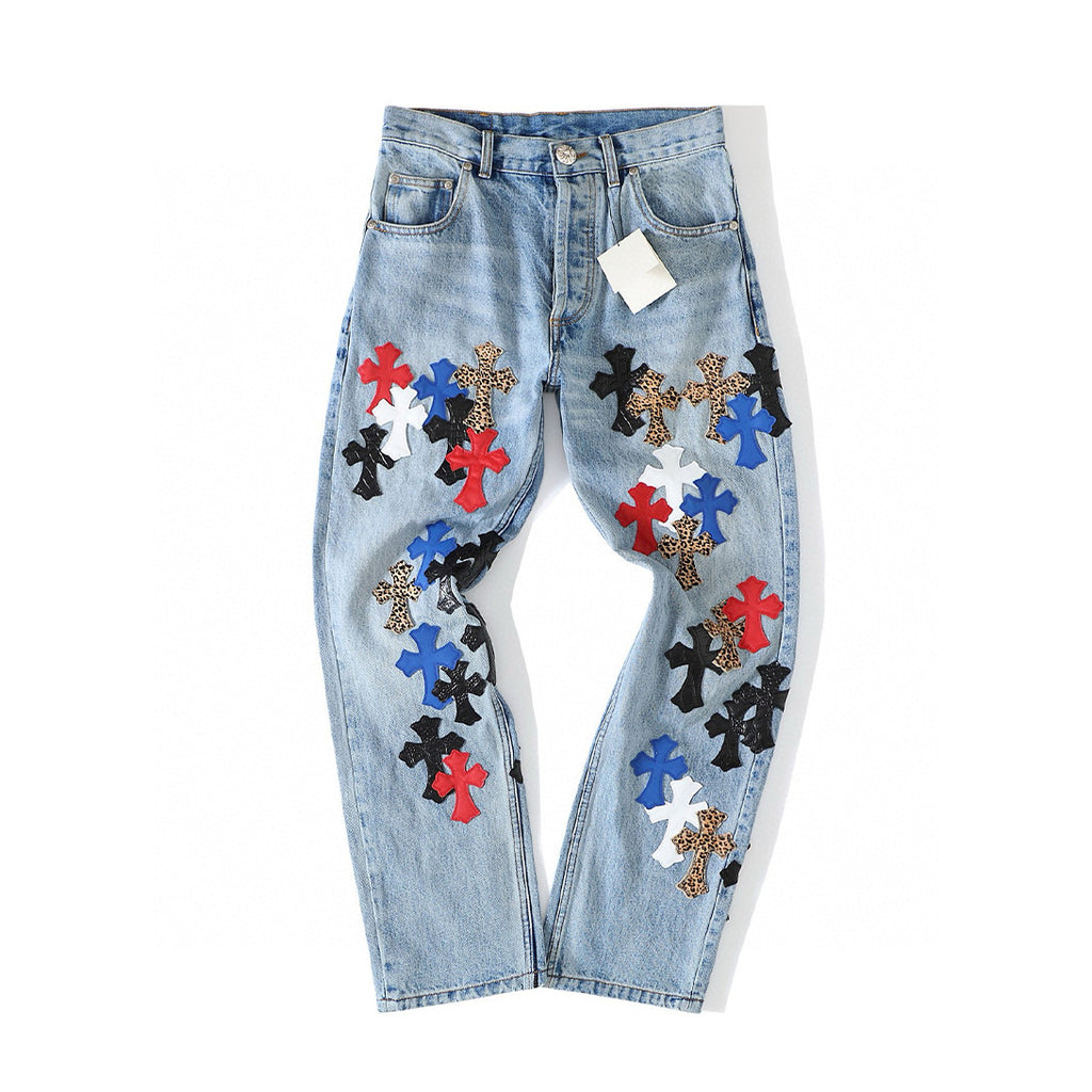 Chrome Hearts Graffiti Blue Denim Jeans Pants #96791