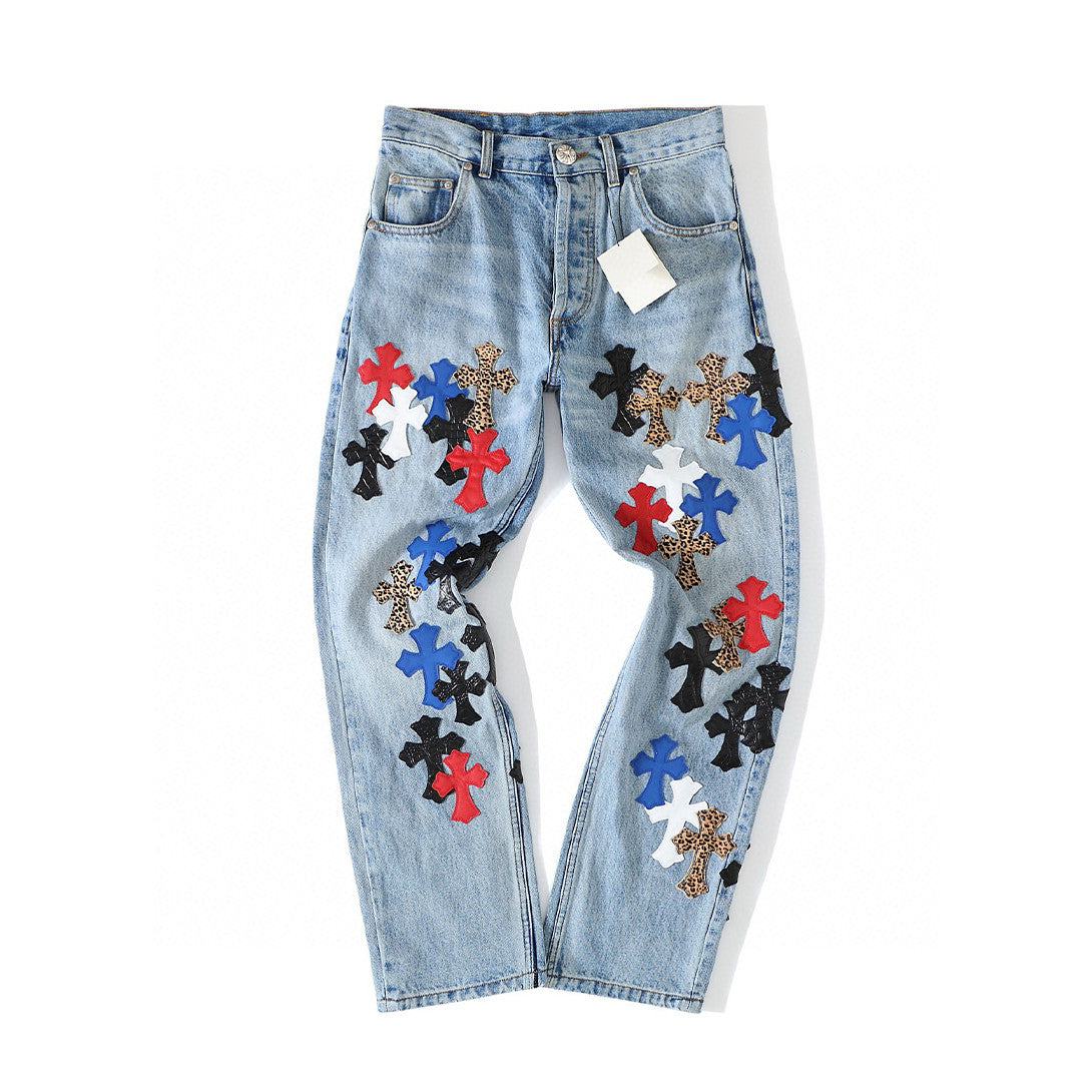 Chrome Hearts Graffiti Blue Denim Jeans Pants #96791