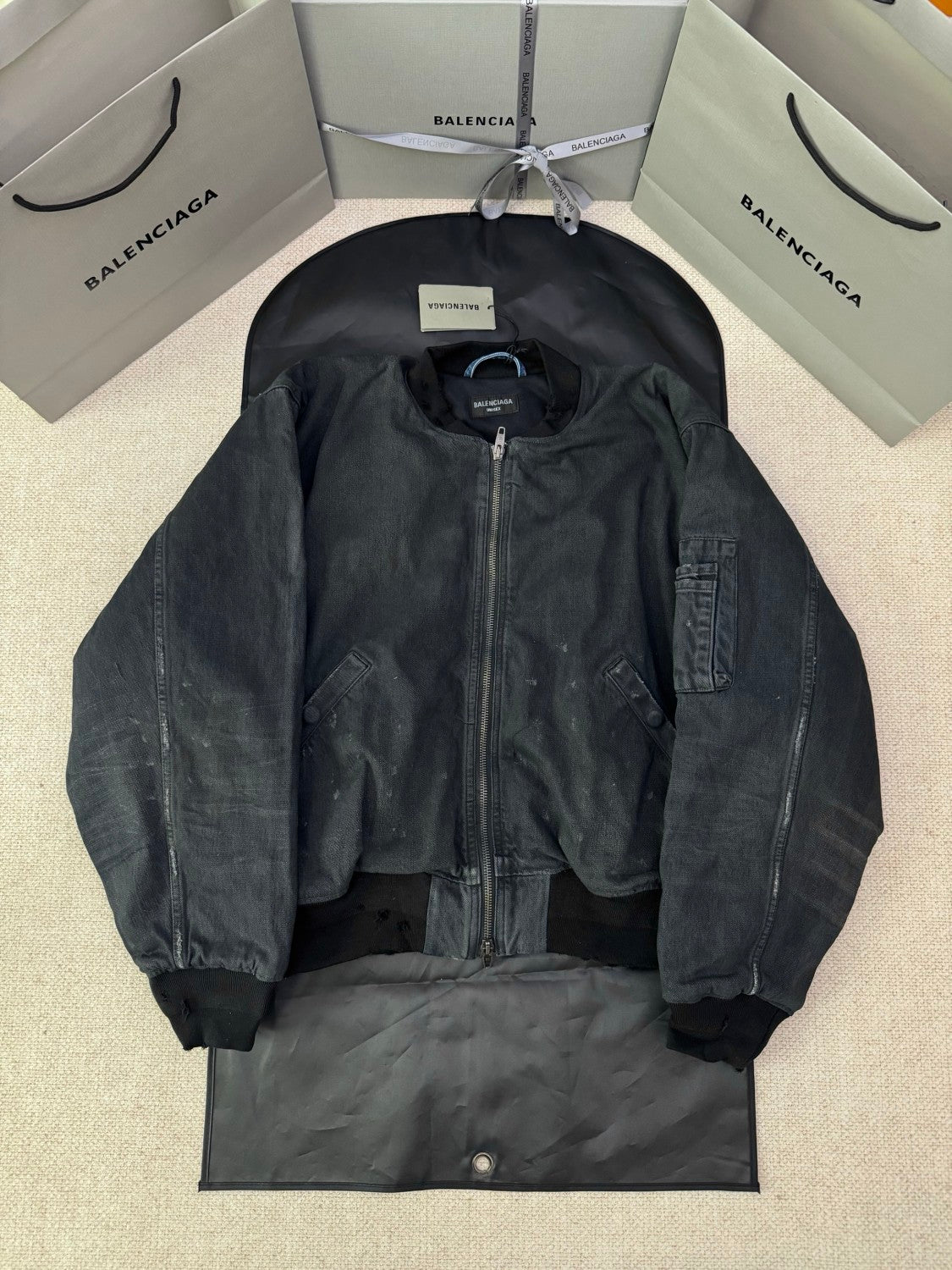 Balenciaga Men's And Women's Spring/Fall Fashion Casual Crewneck Zipper Washed Distressed Splatter-Print Cotton Jacket Down Jacket Coat #78737