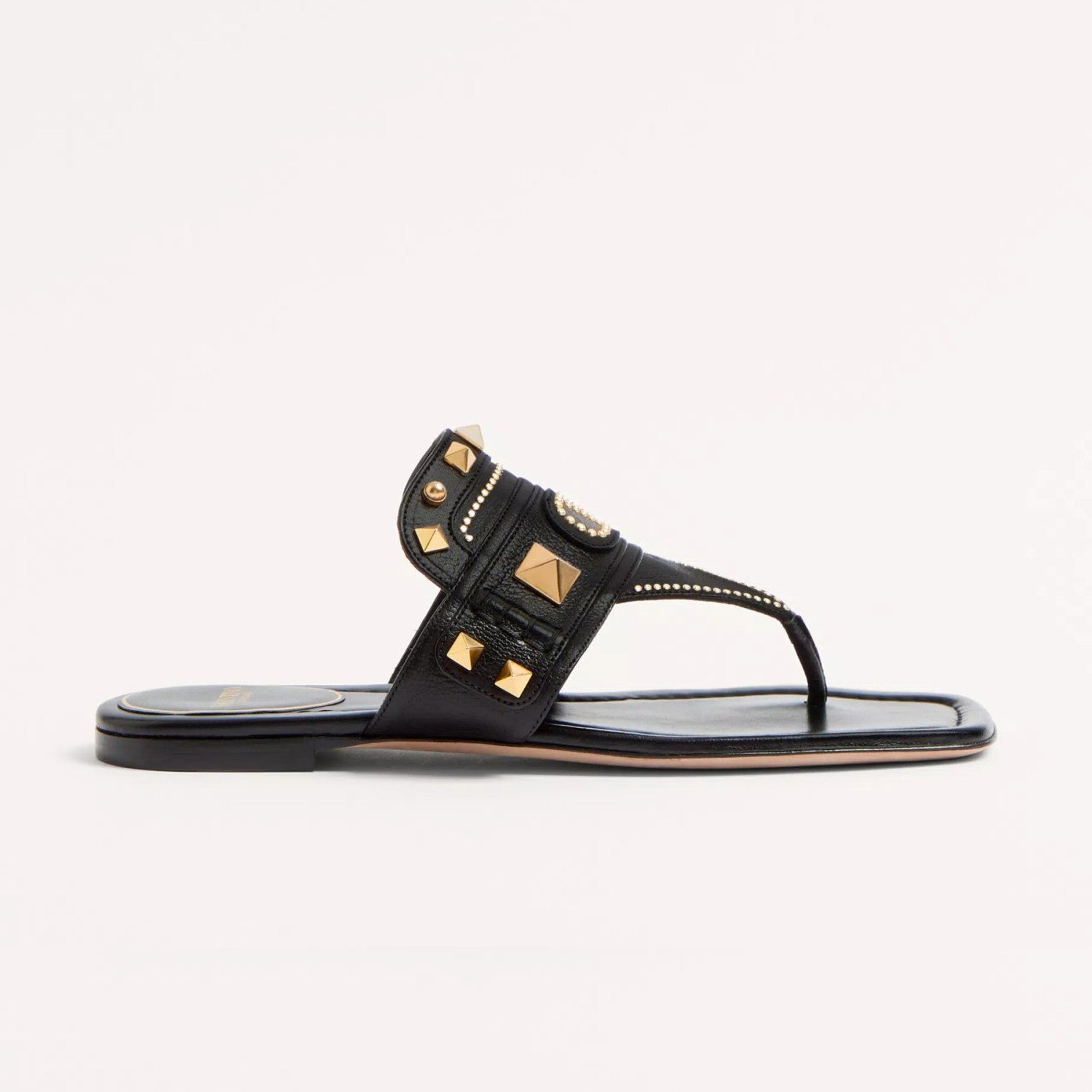 Valentino Women's Summer Solid Color Leather Studded Flat Toe Thong Sandals Slippers Shoes #76982