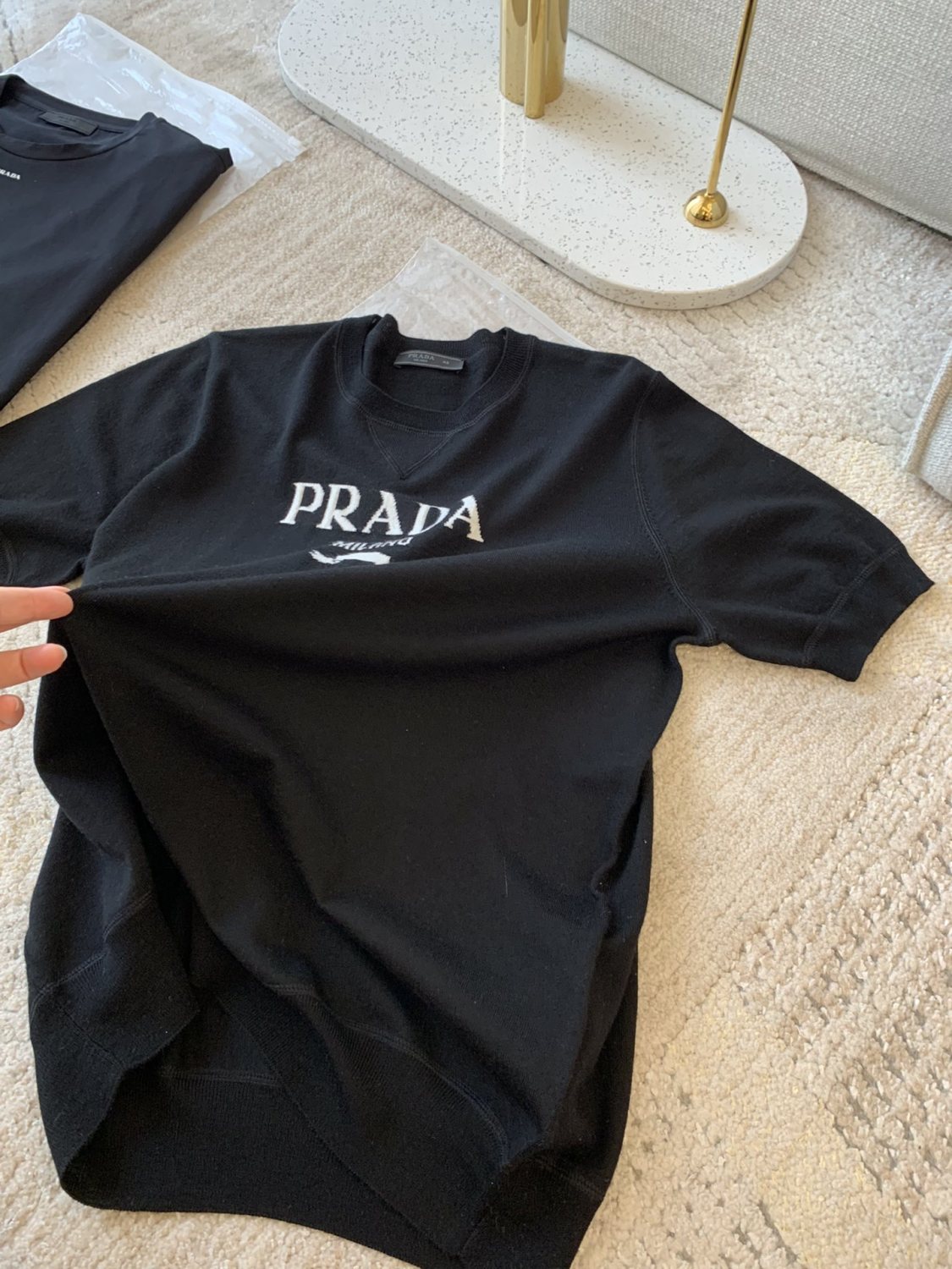 Prada Men's Summer Dark Blue Letter Print Round Neck Cotton Short Sleeve T-Shirt #99512