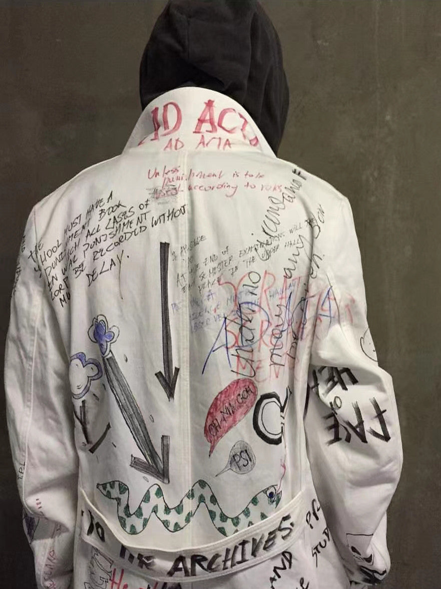 Raf Simons Men's Spring And Autumn Hand-painted Graffiti Long Trench Coat Jacket High Street Trend Hip-hop Personality Trench Coat Ngvp #1659